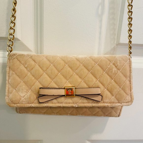 beige velvet crossbody bag - Picture 2 of 3